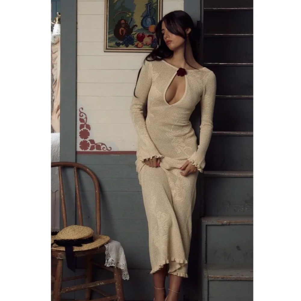 Mirror Palais Rose Pointelle Cream Maxi Dress